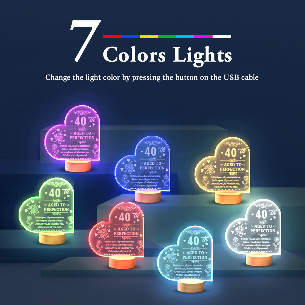 Personalised Birthday Night Light Heart Shaped Acrylic Lamp Gifts for Friends or Family