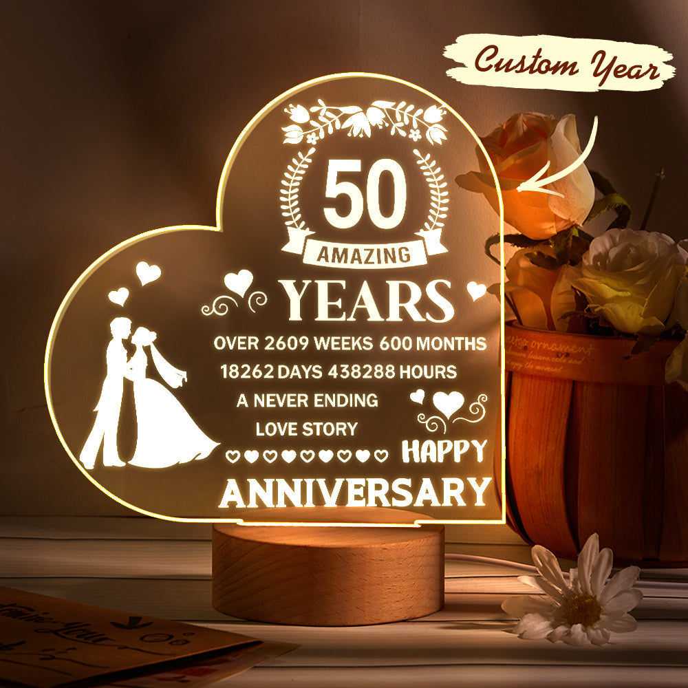 Personalised Night Light Heart Shaped Acrylic Lamp Anniversary Wedding Gifts for Grandparents