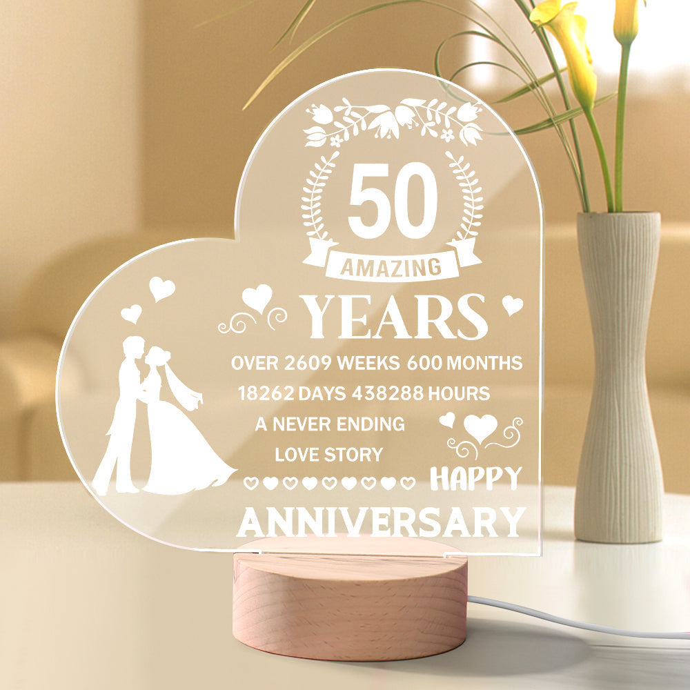 Personalised Night Light Heart Shaped Acrylic Lamp Anniversary Wedding Gifts for Grandparents