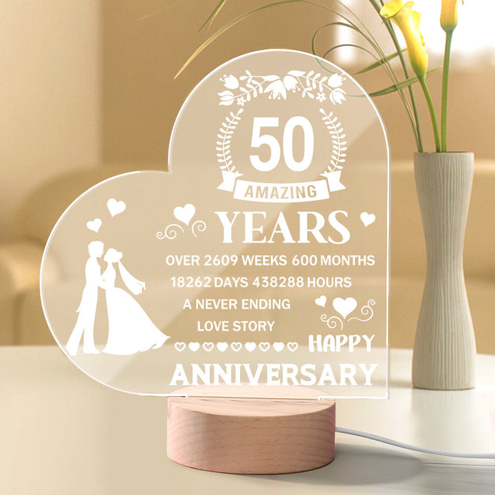 Personalised Night Light Heart Shaped Acrylic Lamp Anniversary Wedding Gifts for Grandparents