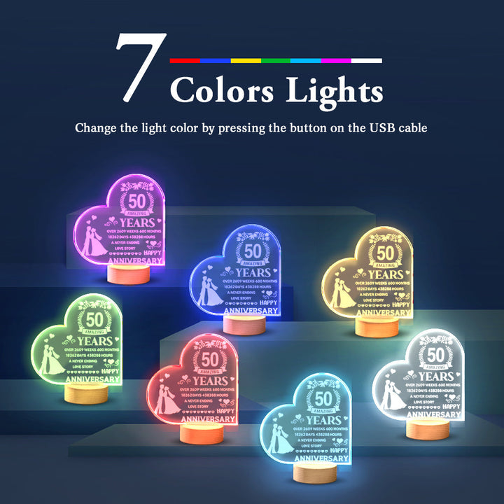 Personalised Night Light Heart Shaped Acrylic Lamp Anniversary Wedding Gifts for Grandparents