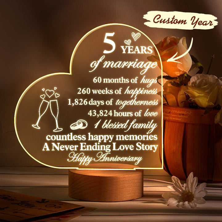 Personalised Anniversary Wedding Night Light Heart Shaped Acrylic Lamp Gifts for Wife Husband