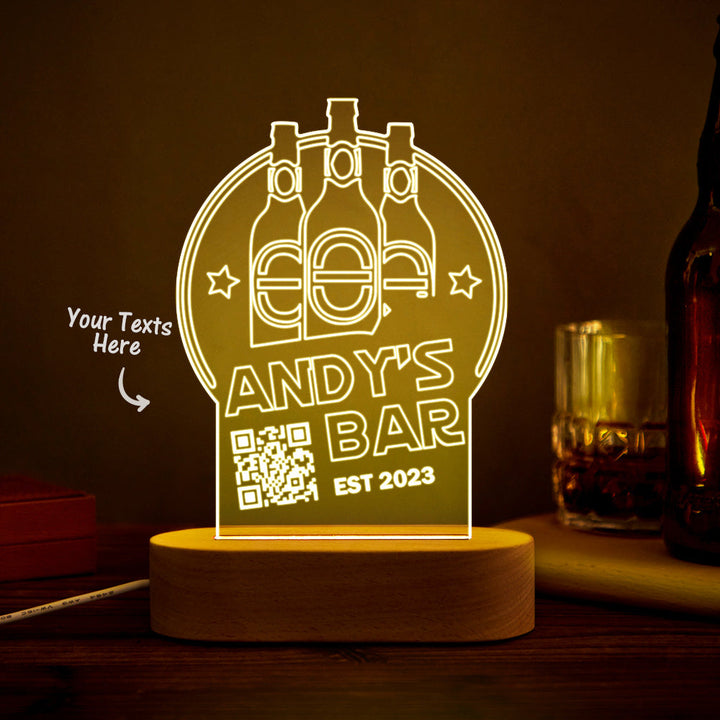 Personalized Qr Code Wine Bottle Night Light 7 Colors Acrylic 3D Lamp Father's Day Gifts