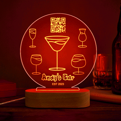 Personalized Qr Code Wine Glass Night Light 7 Colors Acrylic 3D Lamp Father's Day Gifts