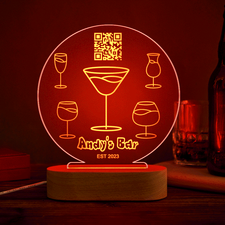 Personalized Qr Code Wine Glass Night Light 7 Colors Acrylic 3D Lamp Father's Day Gifts