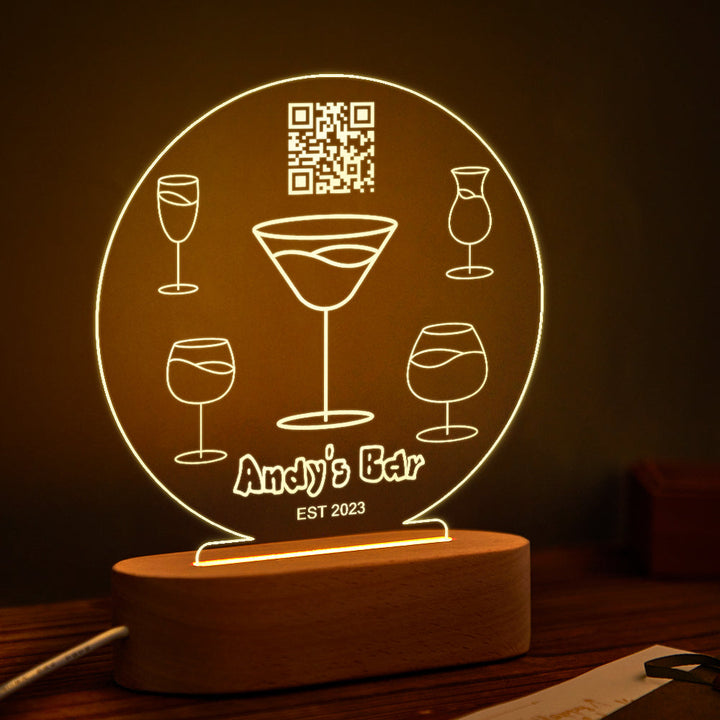 Personalized Qr Code Wine Glass Night Light 7 Colors Acrylic 3D Lamp Father's Day Gifts