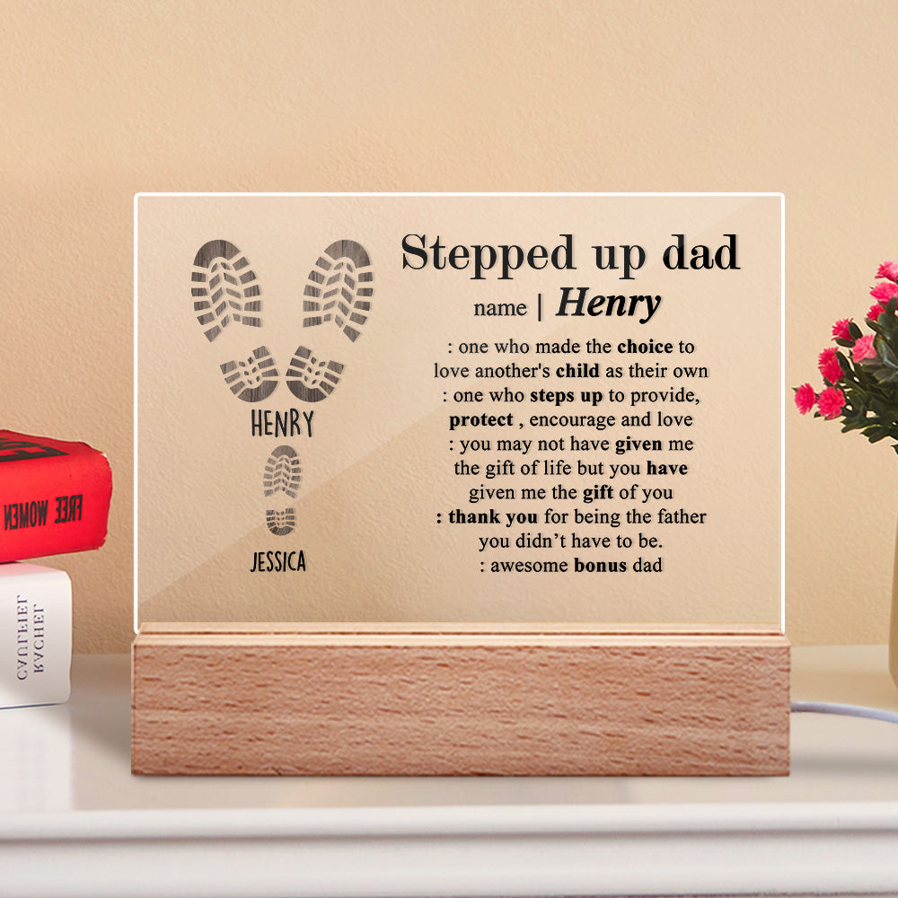 Custom Acrylic Lamp With Names Engraved Night Light Gifts for Step Father