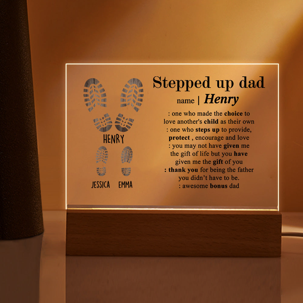 Custom Acrylic Lamp With Names Engraved Night Light Gifts for Step Father