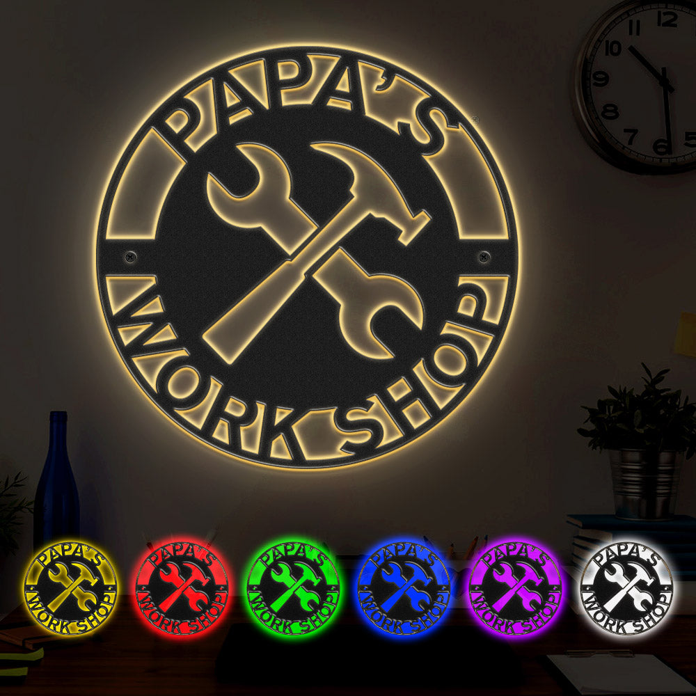 Custom Father's Day Metal Sign Personalized LED Lights Wall Art Decor Gift for Dad
