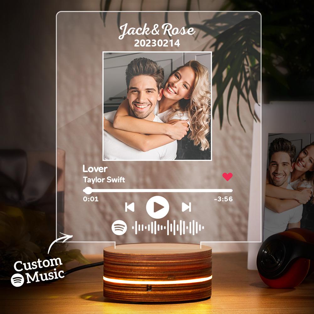 Music Plaque Anniversary Gifts For Lover Custom Photo Night Light Song Code Personalized Name Led Lamp Wedding Gifts