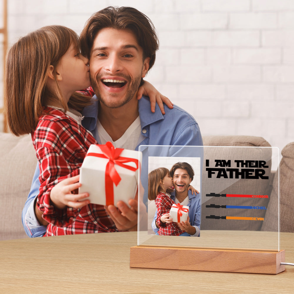 Personalized I Am Their Father Night Light Photo Acrylic Light Saber Plaque Father's Day Gifts