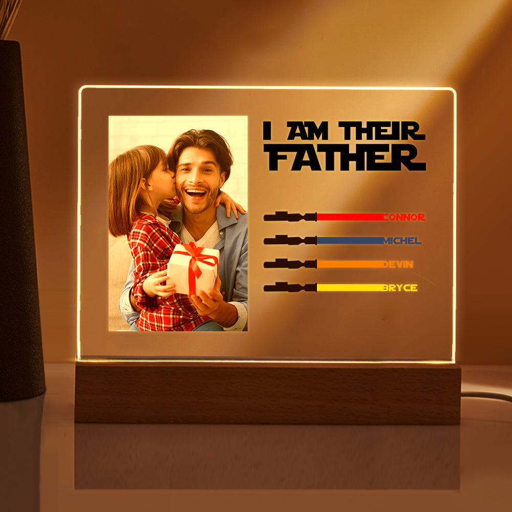 Personalized I Am Their Father Night Light Photo Acrylic Light Saber Plaque Father's Day Gifts