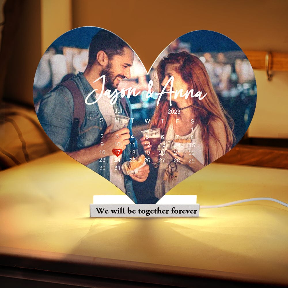 Personalized Photo Heart-shaped Light with Calendar Gifts for Lover