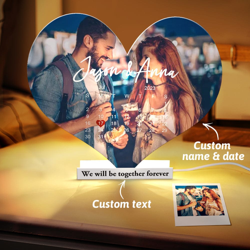 Personalized Photo Heart-shaped Light with Calendar Gifts for Lover