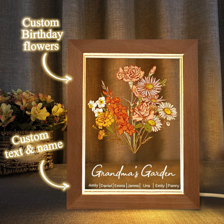 Personalized Birth Flower Bouquet Names LED Light Gift for Mom