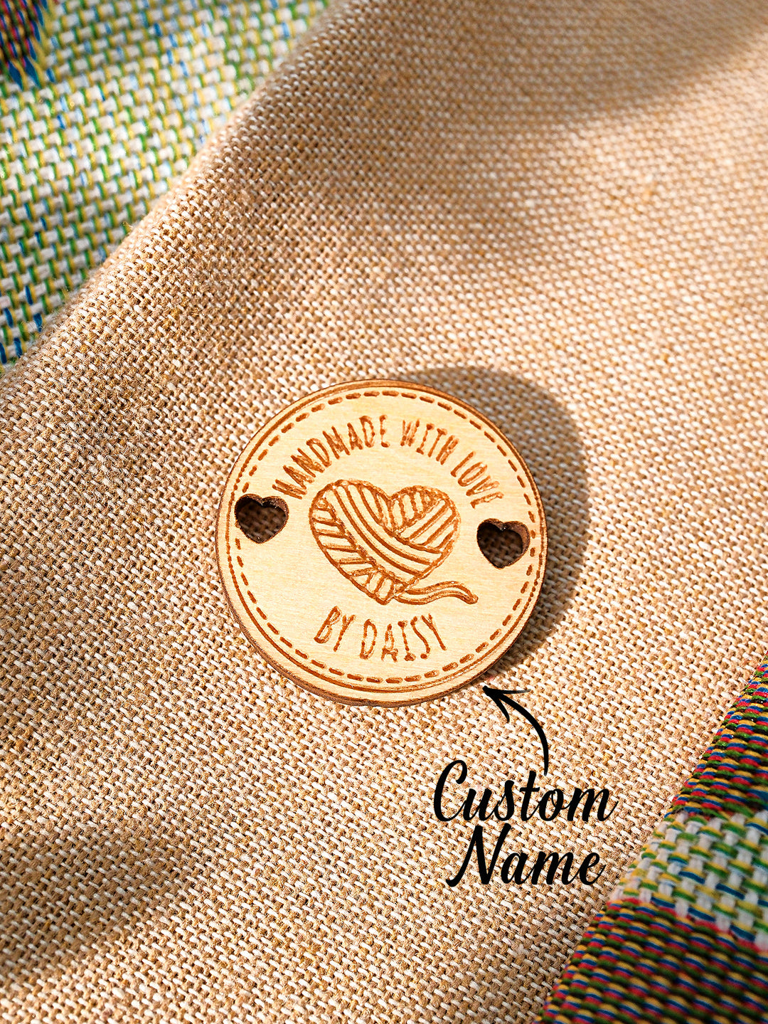 Personalized Handmade with Love Wooden Buttons Set of 15 Clothing Labels Gift for Mother Grandma Knitting Crocheting Lovers