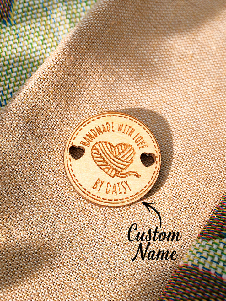 Personalized Handmade with Love Wooden Buttons Set of 15 Clothing Labels Gift for Mother Grandma Knitting Crocheting Lovers