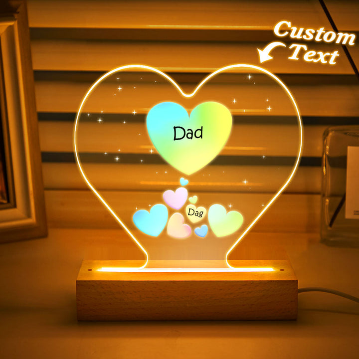 Personalized Engraved Family Heart LED Night Light Grandma Mom Hearts In Heart Lamp