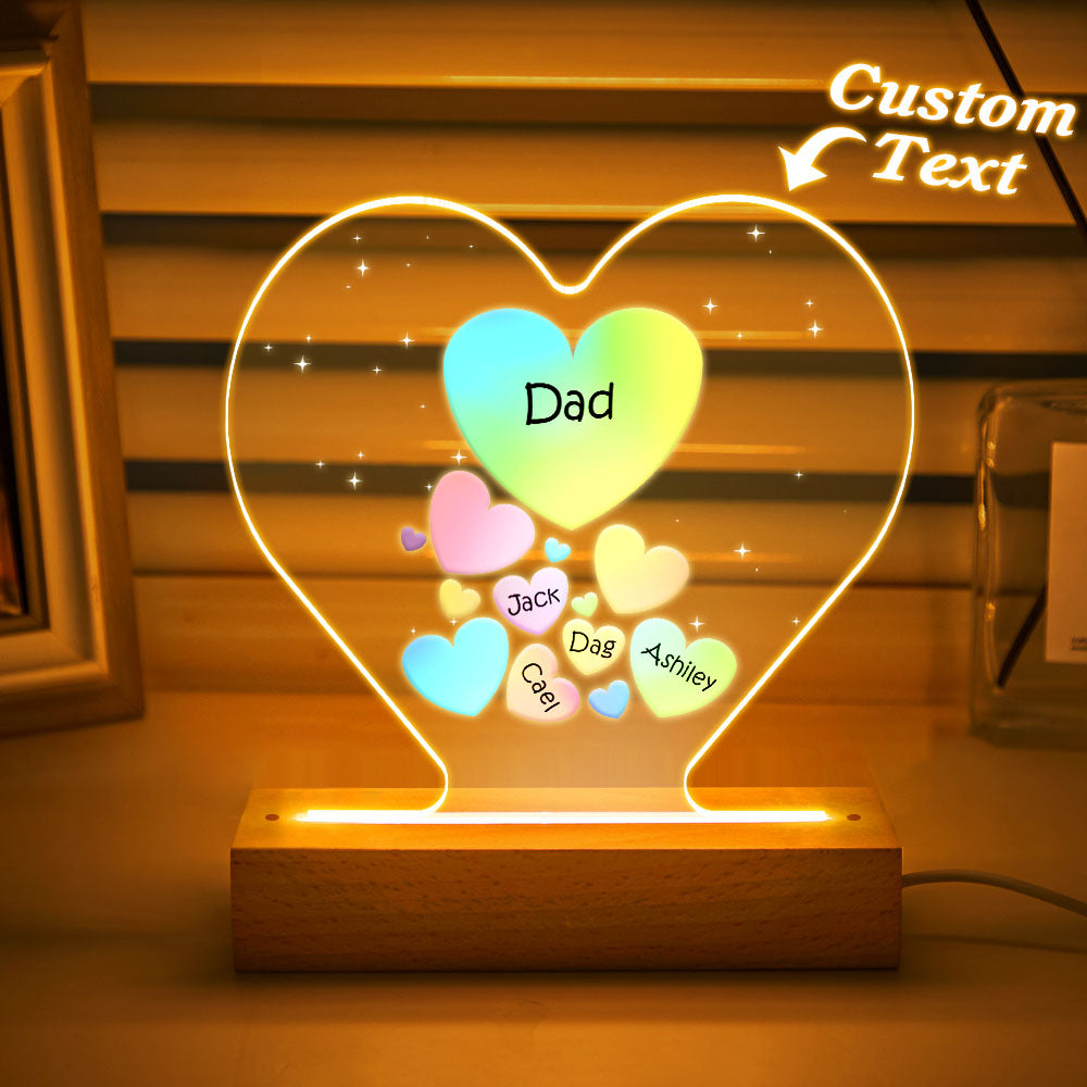 Personalized Engraved Family Heart LED Night Light Grandma Mom Hearts In Heart Lamp