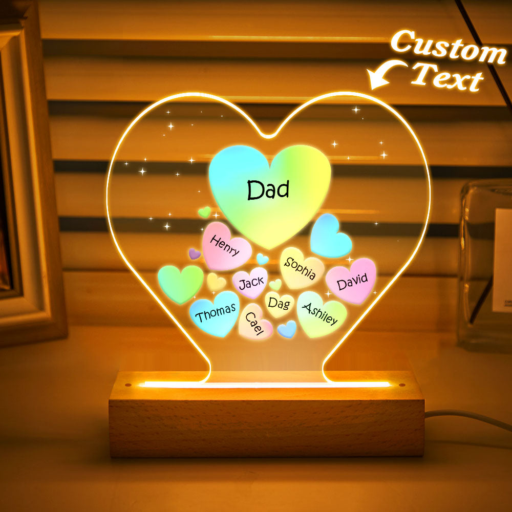 Personalized Engraved Family Heart LED Night Light Grandma Mom Hearts In Heart Lamp