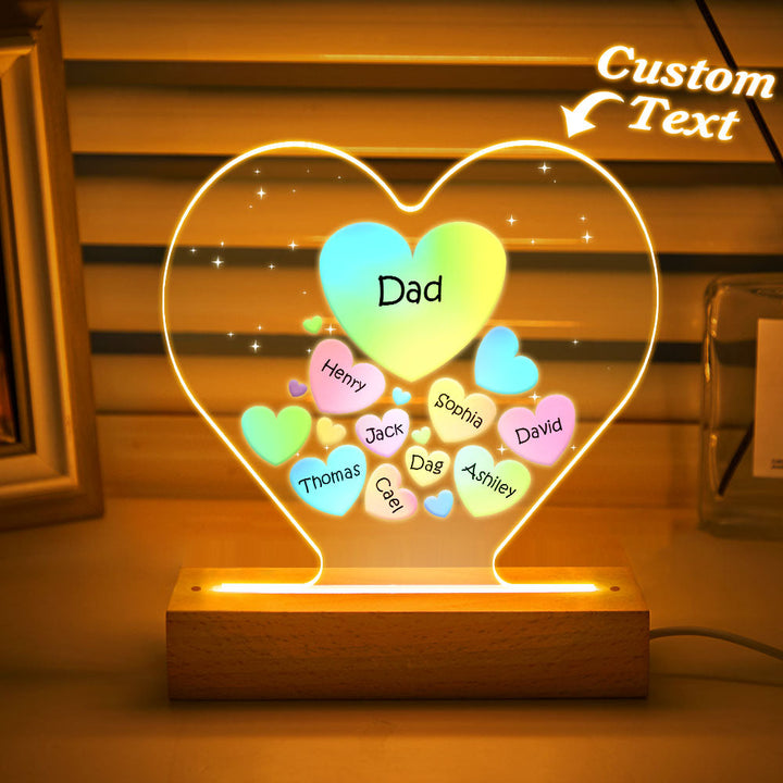 Personalized Engraved Family Heart LED Night Light Grandma Mom Hearts In Heart Lamp