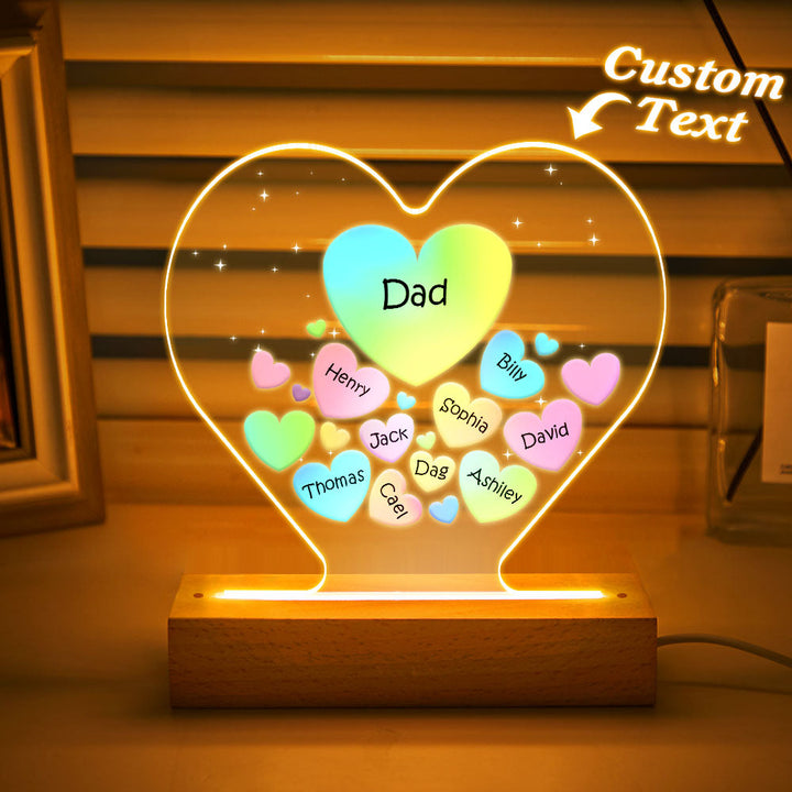 Personalized Engraved Family Heart LED Night Light Grandma Mom Hearts In Heart Lamp