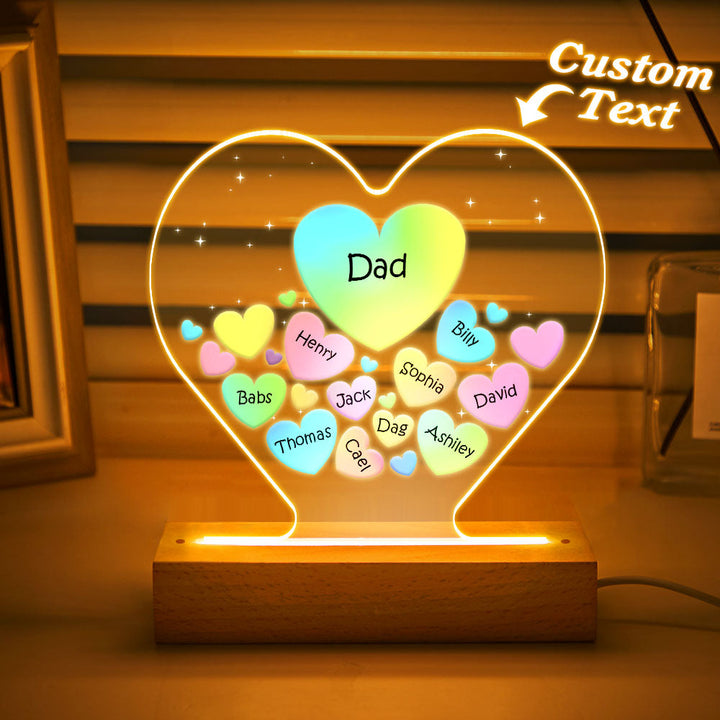 Personalized Engraved Family Heart LED Night Light Grandma Mom Hearts In Heart Lamp