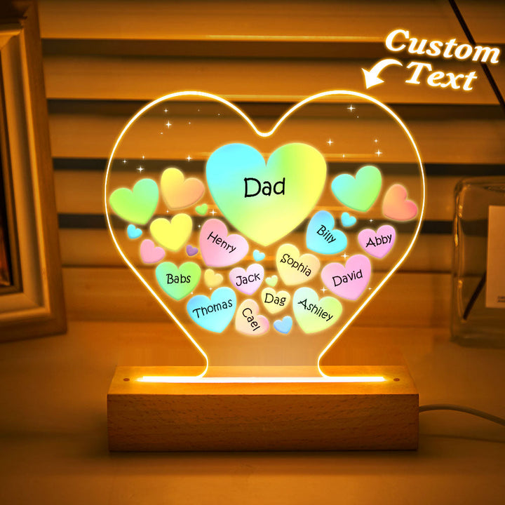 Personalized Engraved Family Heart LED Night Light Grandma Mom Hearts In Heart Lamp