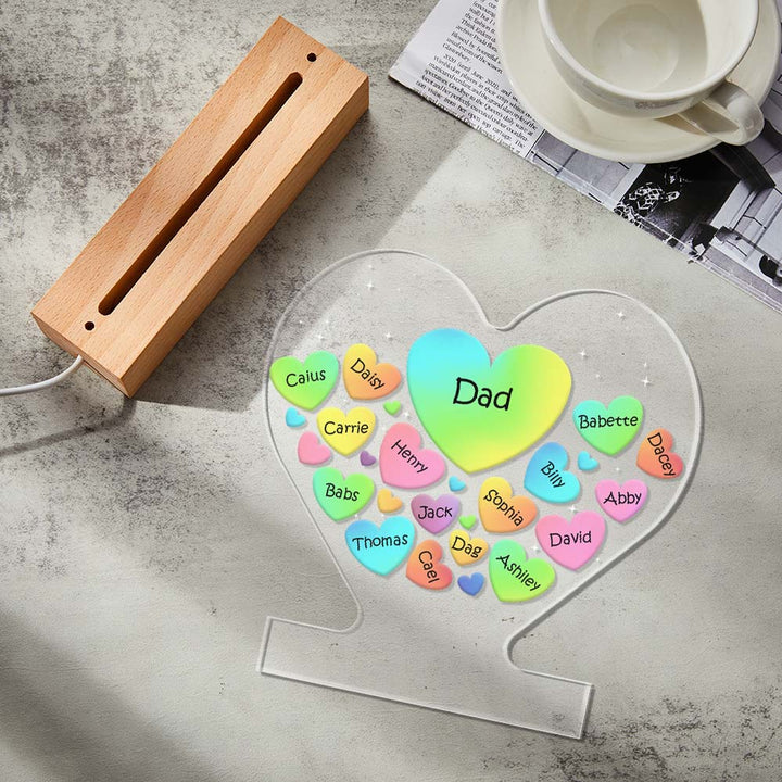 Personalized Engraved Family Heart LED Night Light Grandma Mom Hearts In Heart Lamp