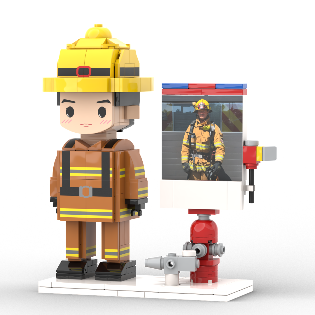 Full Body Customized 1 Person Brick Figures with Photo Firemen Theme Gift Birthday Gift Valentines Gift Father's Day Gift for Firefighter