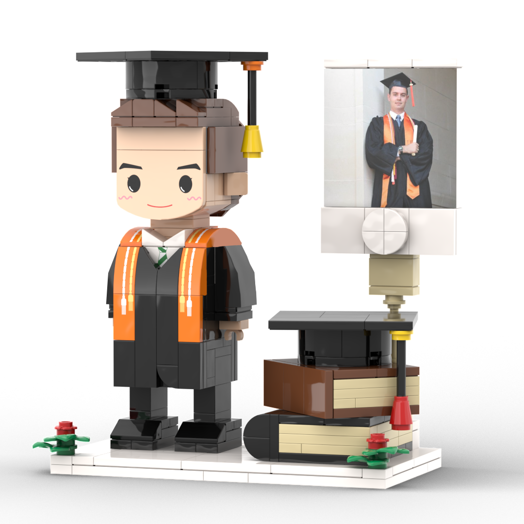 Full Body Customized 1-Person Brick Figure with Photo – Graduation Season Theme Figure, Unique Custom Graduation Gift for Students