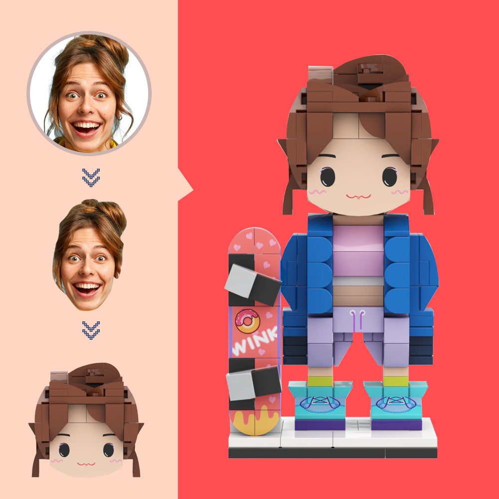 Custom Head Figures Small Particle Block Toy Custom Skateboarder Brick Figure Customizable Brick Art Gifts