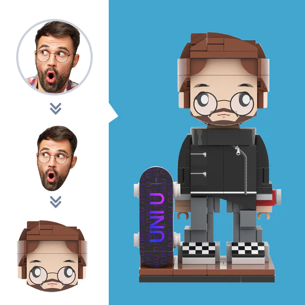 Custom Skateboarder Brick Figure Custom Head Figures Small Particle Block Toy Customizable Brick Art Gifts