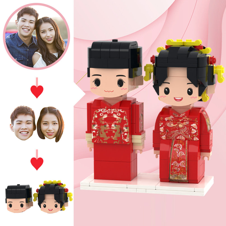Wedding Gifts Chinese Wedding Cute Face Brick Figures Customizable Head 2 People Custom Brick Figures