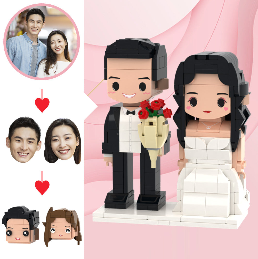 Wedding Gifts Romantic Wedding Cute Face Brick Figures Customizable Head 2 People Custom Brick Figures