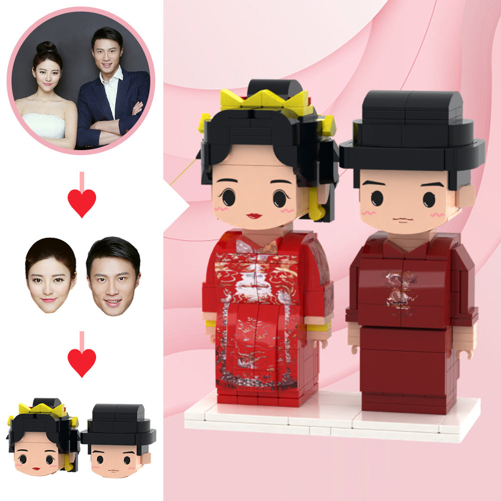 Wedding Gifts Traditional Chinese Wedding Cute Face Brick Figures Customizable Head 2 People Custom Brick Figures