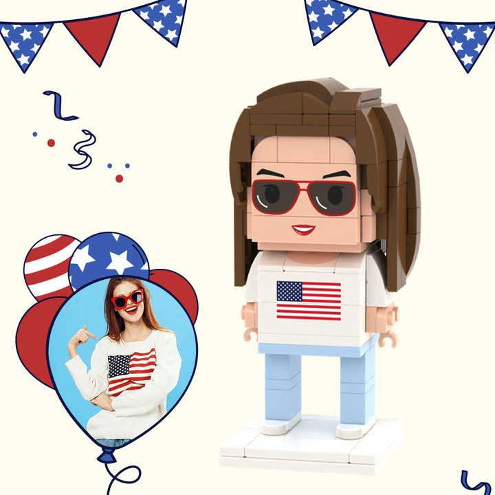 Independence Day Commemorative Gift for Her Full Body Customizable 1 Person Custom Brick Figures Small Particle Block Toy