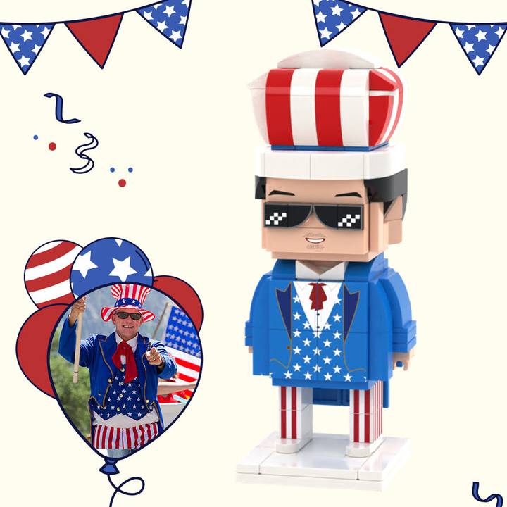 Independence Day Commemorative Gift Custom Photo Brick Figures Full Body Customizable 1 Person Custom Brick Figures Small Particle Block Toy