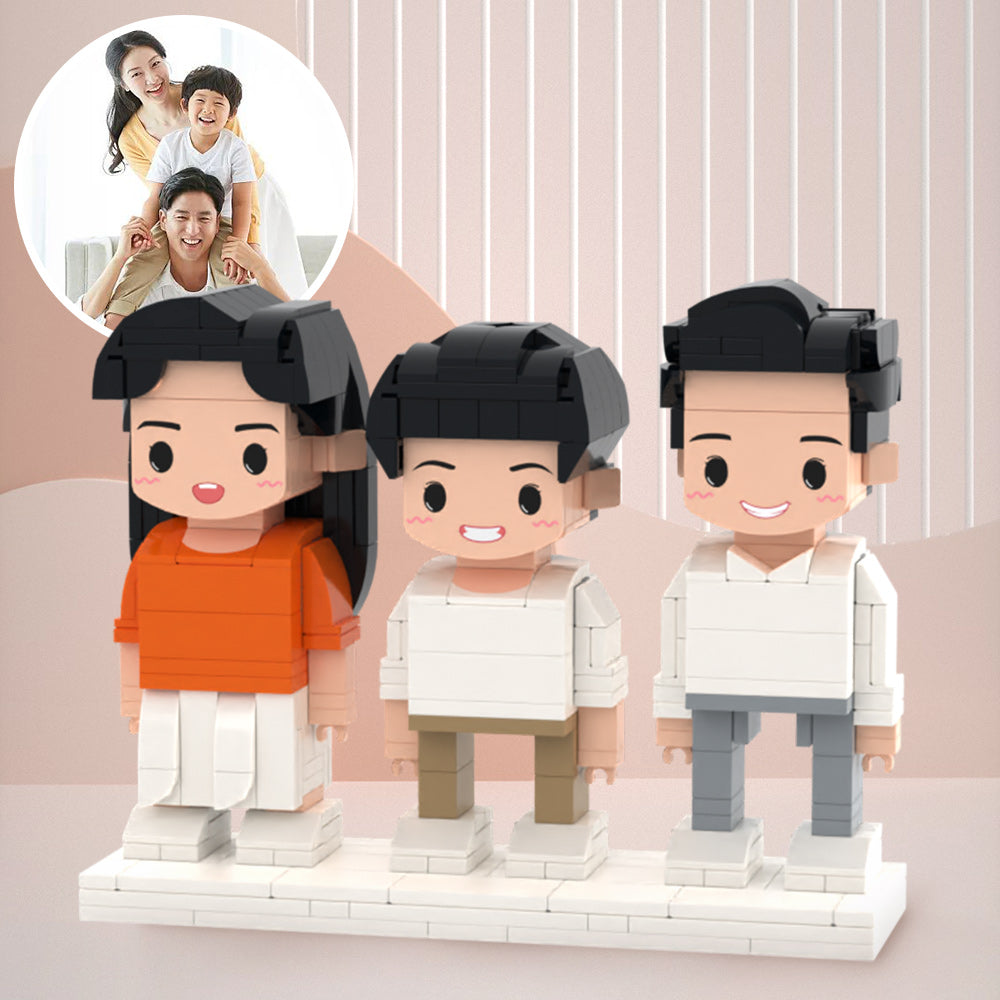Custom Brick Family Portrait 3 People Full Custom Brick Figures Custom Brick Figures Small Particle Block Toys