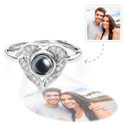 Custom Angel Wing Projection Ring Personalized Photo heart Shaped Ring for Her