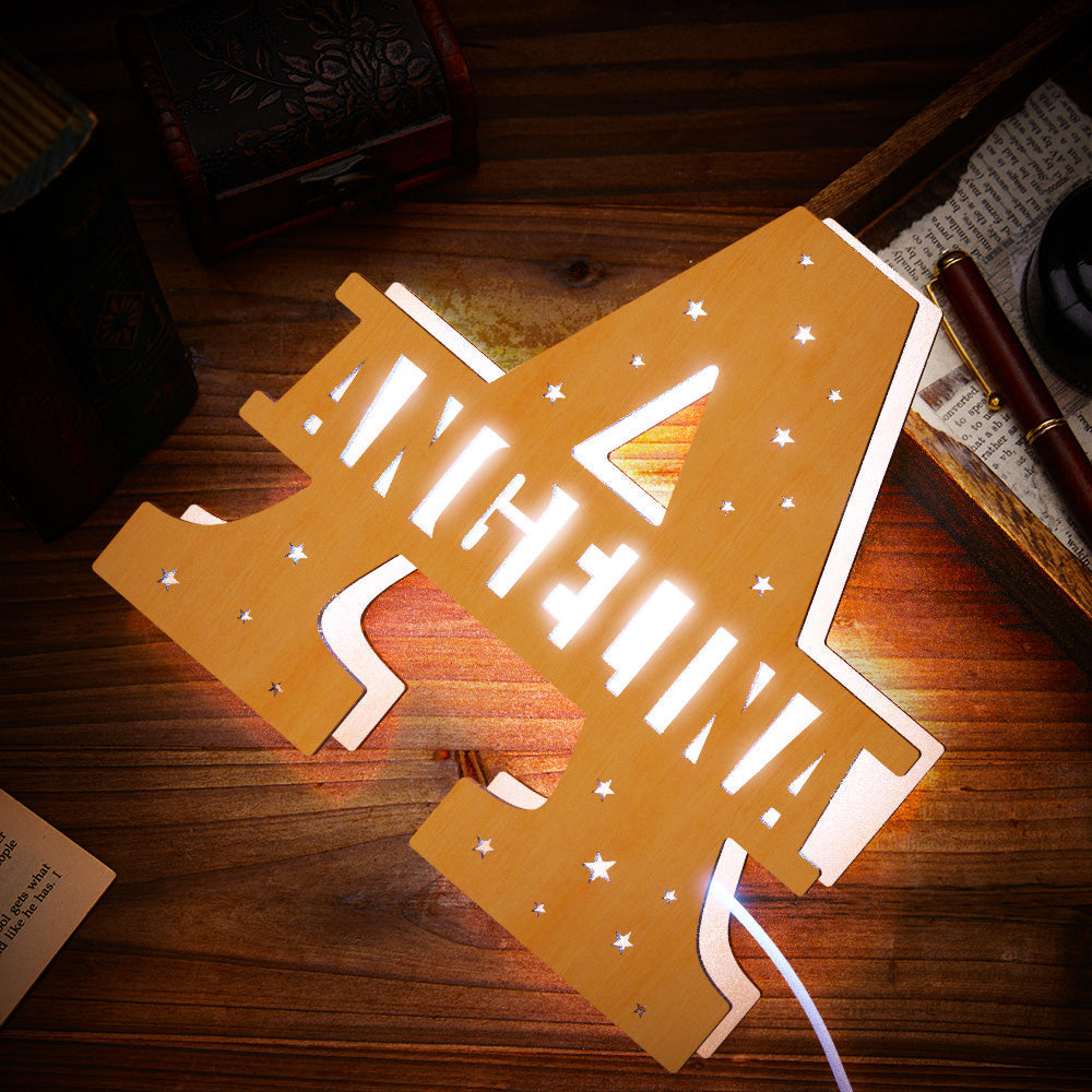 Personalized Initial Name Wooden Night Light Custom Letter Lamp Room Decor
