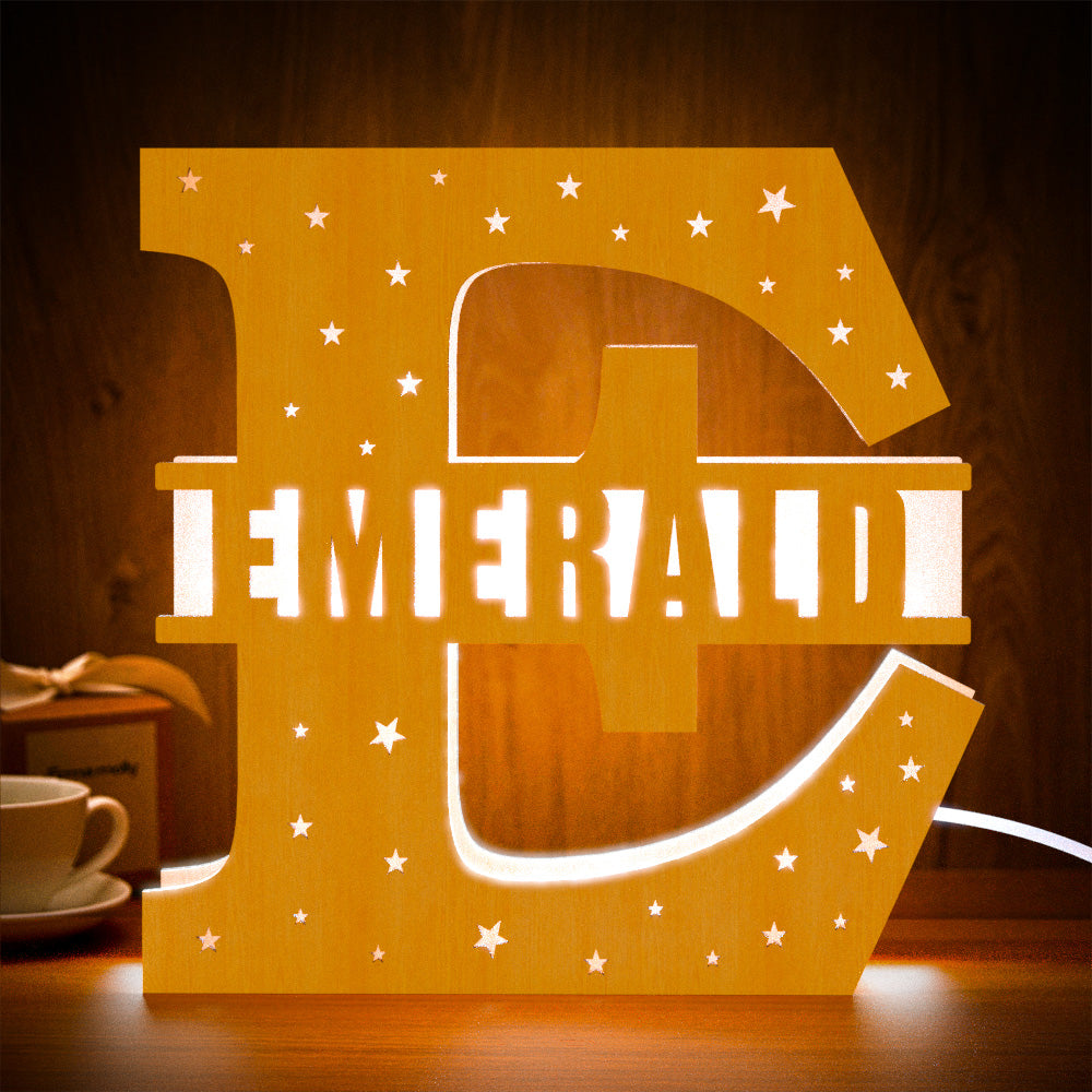 Personalized Initial Name Wooden Night Light Custom Letter Lamp Room Decor