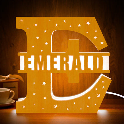 Personalized Initial Name Wooden Night Light Custom Letter Lamp Room Decor