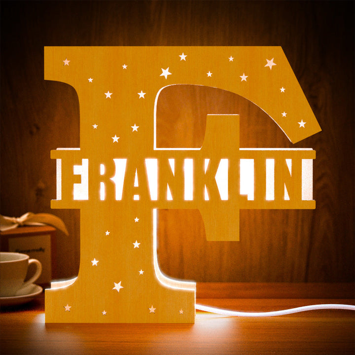 Personalized Initial Name Wooden Night Light Custom Letter Lamp Room Decor