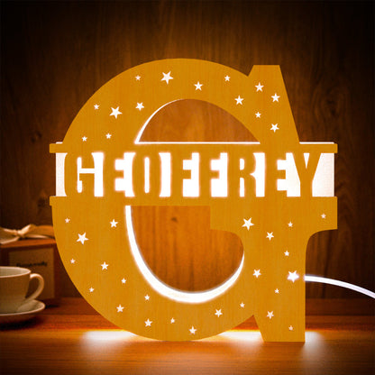 Personalized Initial Name Wooden Night Light Custom Letter Lamp Room Decor