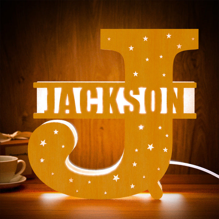 Personalized Initial Name Wooden Night Light Custom Letter Lamp Room Decor
