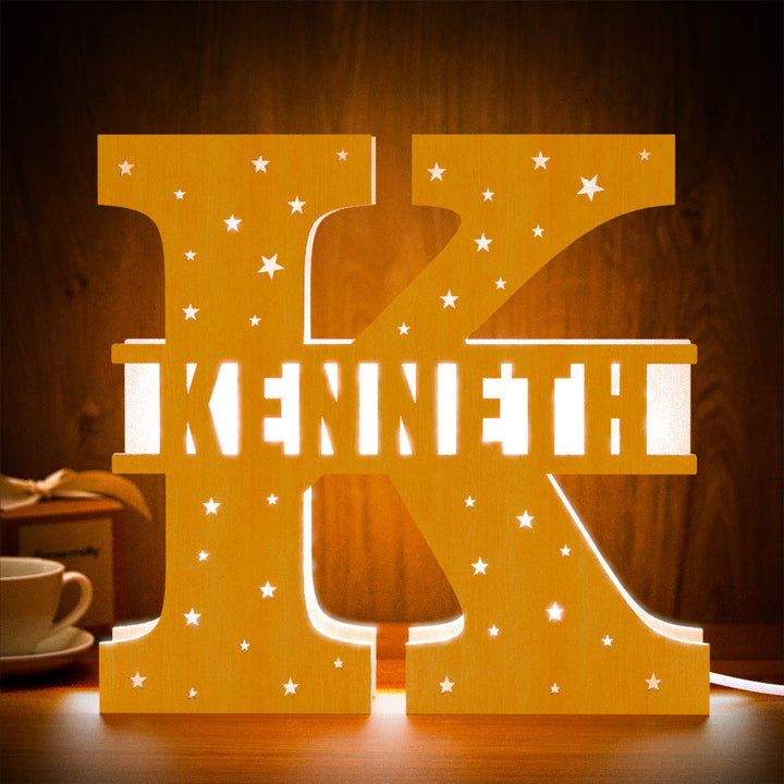 Personalized Initial Name Wooden Night Light Custom Letter Lamp Room Decor