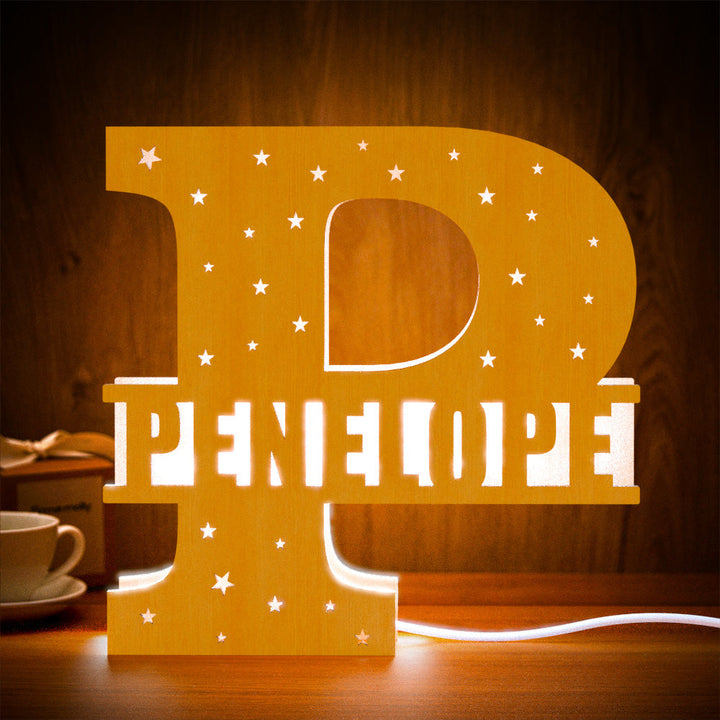 Personalized Initial Name Wooden Night Light Custom Letter Lamp Room Decor