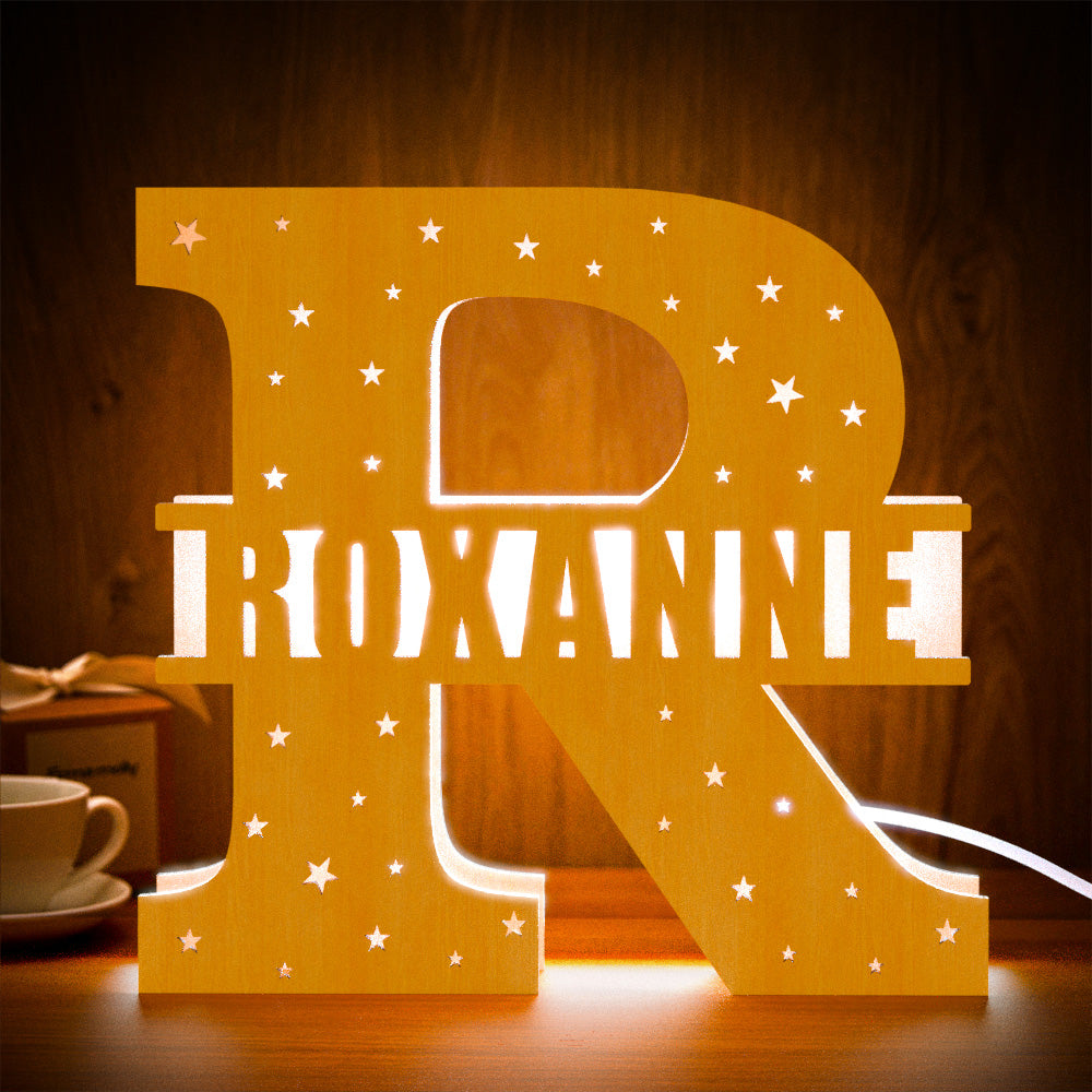 Personalized Initial Name Wooden Night Light Custom Letter Lamp Room Decor