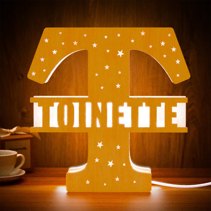 Personalized Initial Name Wooden Night Light Custom Letter Lamp Room Decor